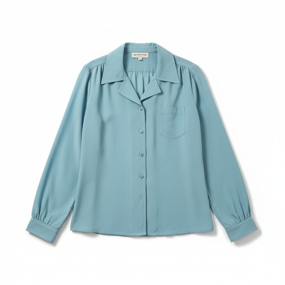 Au Courant Vintage Light Blue Long Sleeve Button Up Blouse Size 9 Notched Lapel